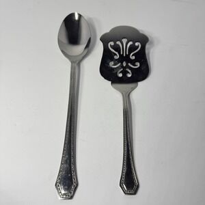 Reed & Barton Royal Shell Stainless Steel Serving Spoon & Pierced Pie Server VTG